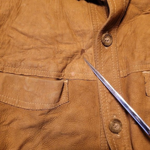 Vintage Robert Lewis Idea Heavy Leather Jacket Tan Distressed Men's Size 40 - Picture 14 of 16